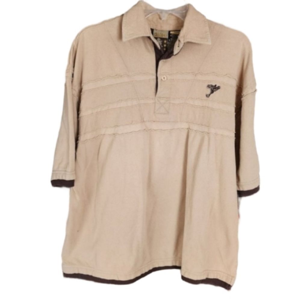 Y2K RAIDER Jean Co Waffle Knit Polo Shirt Tan Streetwear Men's Large‎